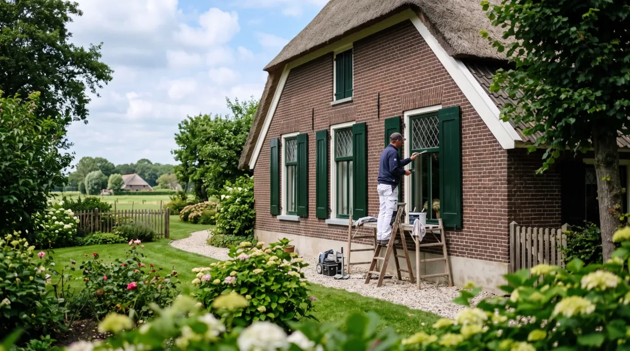 Schilder aan het werk bij een woning in Flevoland